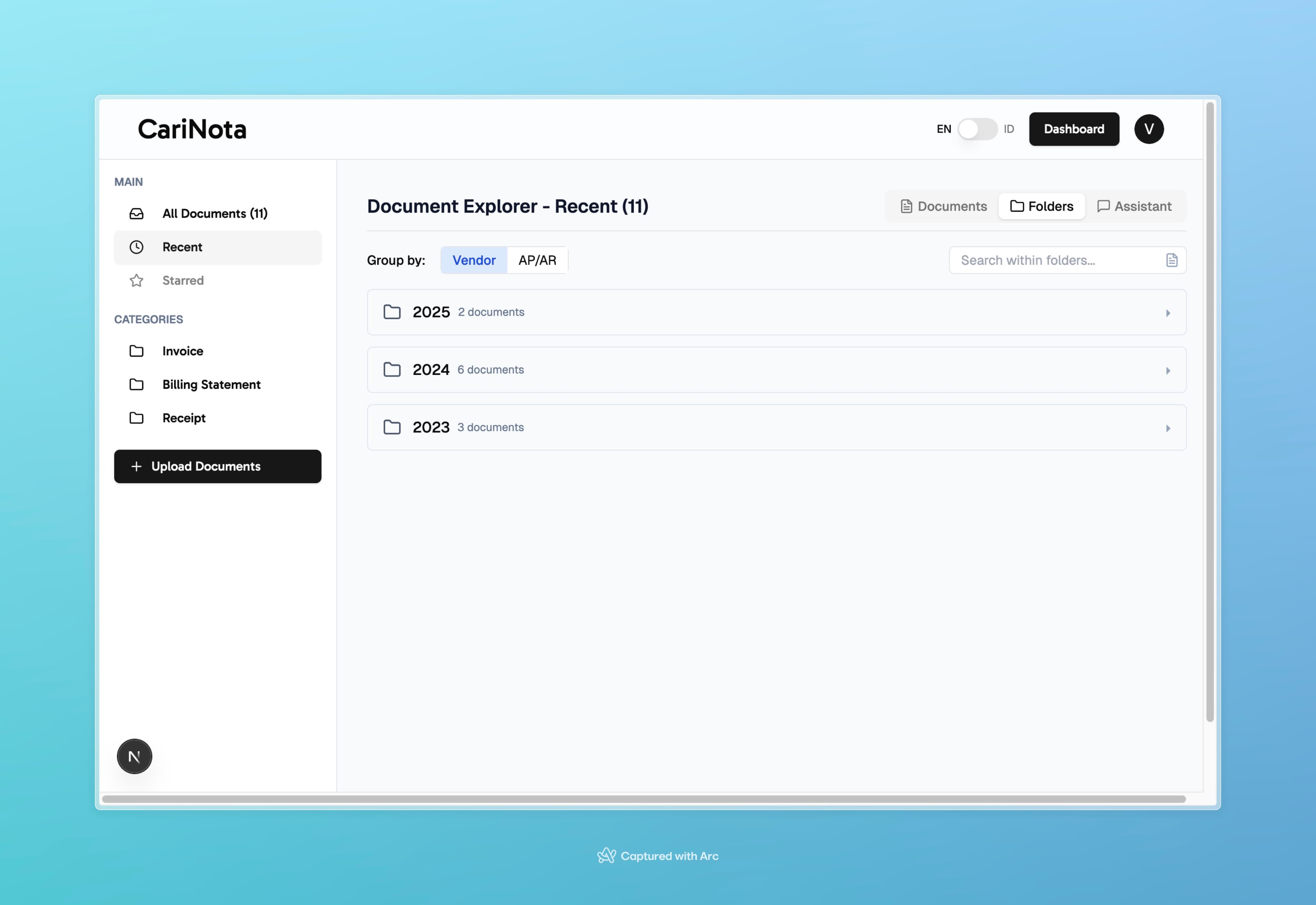 CariNota dashboard